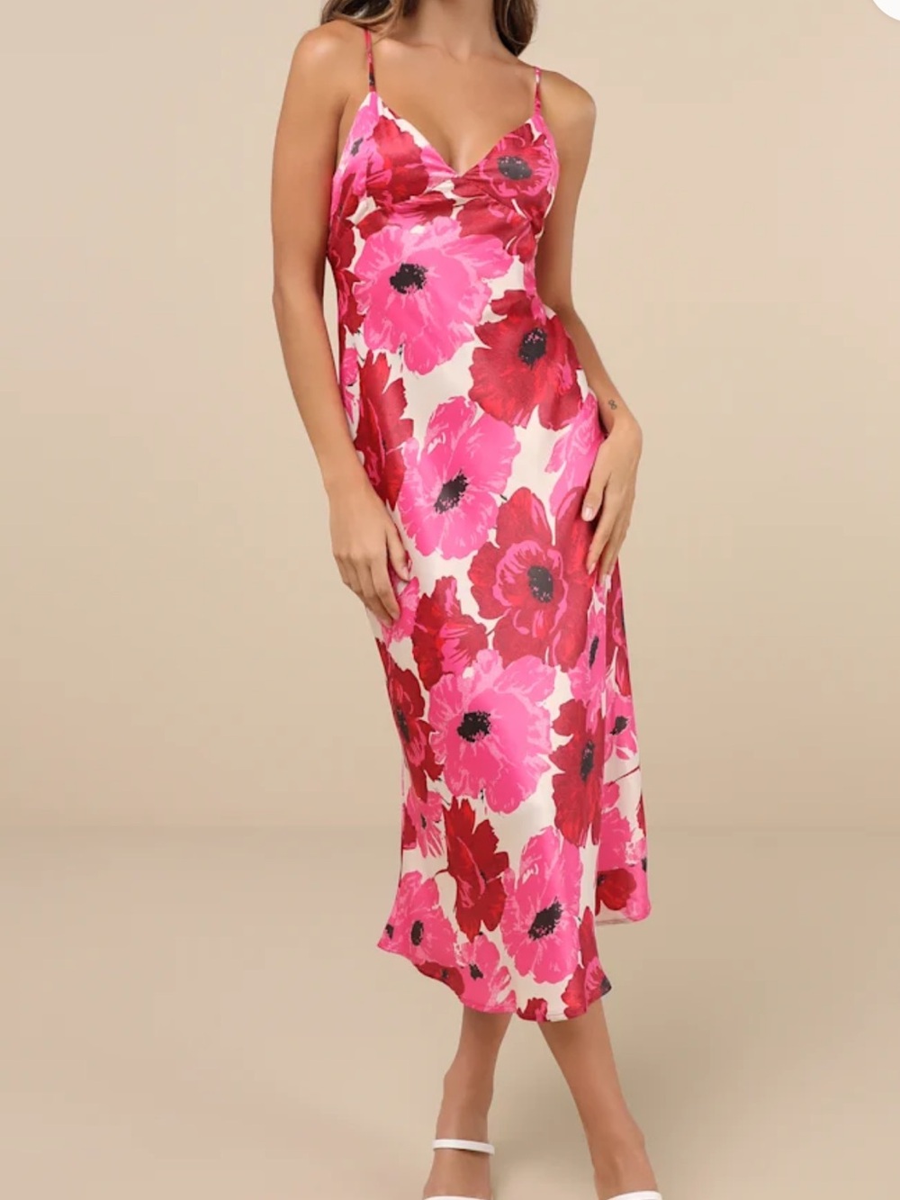 Lulus Adina White Multi Floral Sleeveless Slip Midi Dress